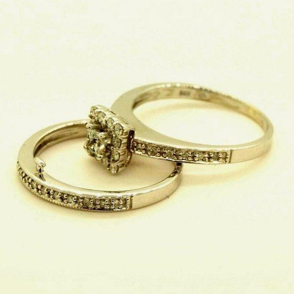 Estate Sale Vintage 14k White Gold Diamond Engagement Wedding Ring Set
